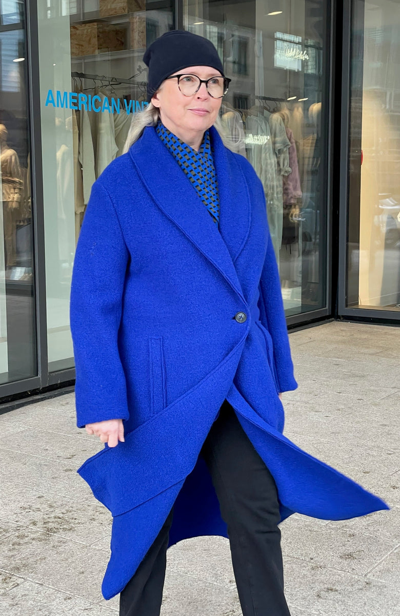 Wollmantel Blau Mantel Royalblau Karierter Mantel Warme Mantel