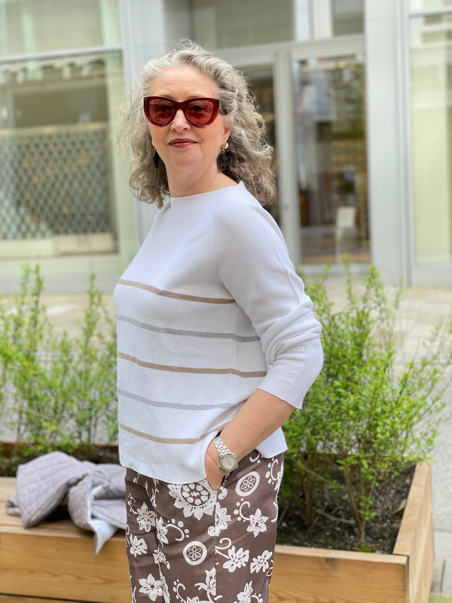 Hubert Gasser Pullover in Weiß mit Streifen OLEANA NORDIC FASHION