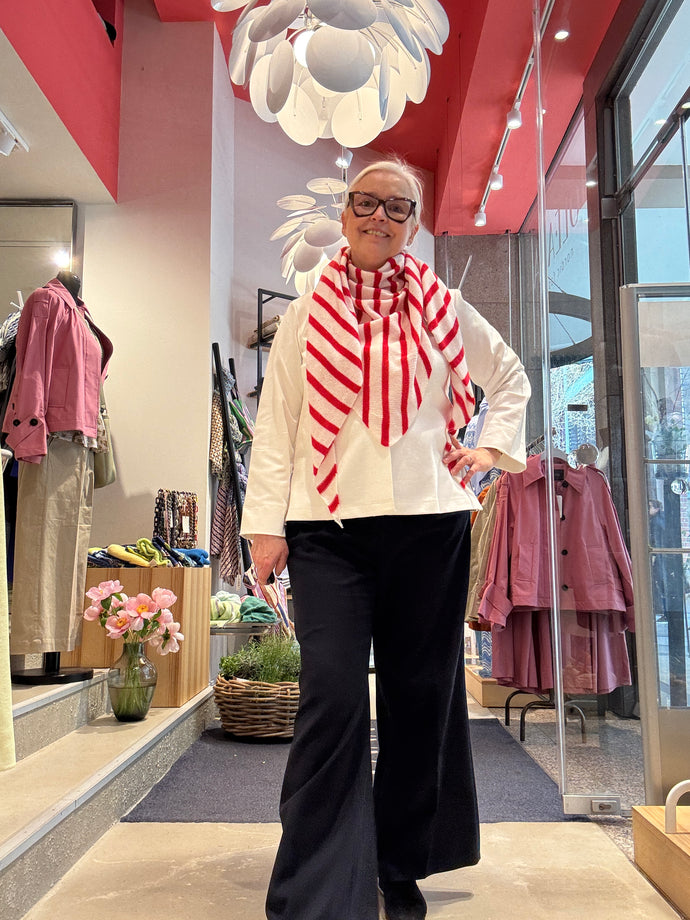 Limitiert- Dreieckstuch groß aus Cashmere in Streifen rot und weiß