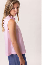 Laden Sie das Bild in den Galerie-Viewer, NARCISA ärmellose Bluse in Rosa mit Rüschen
