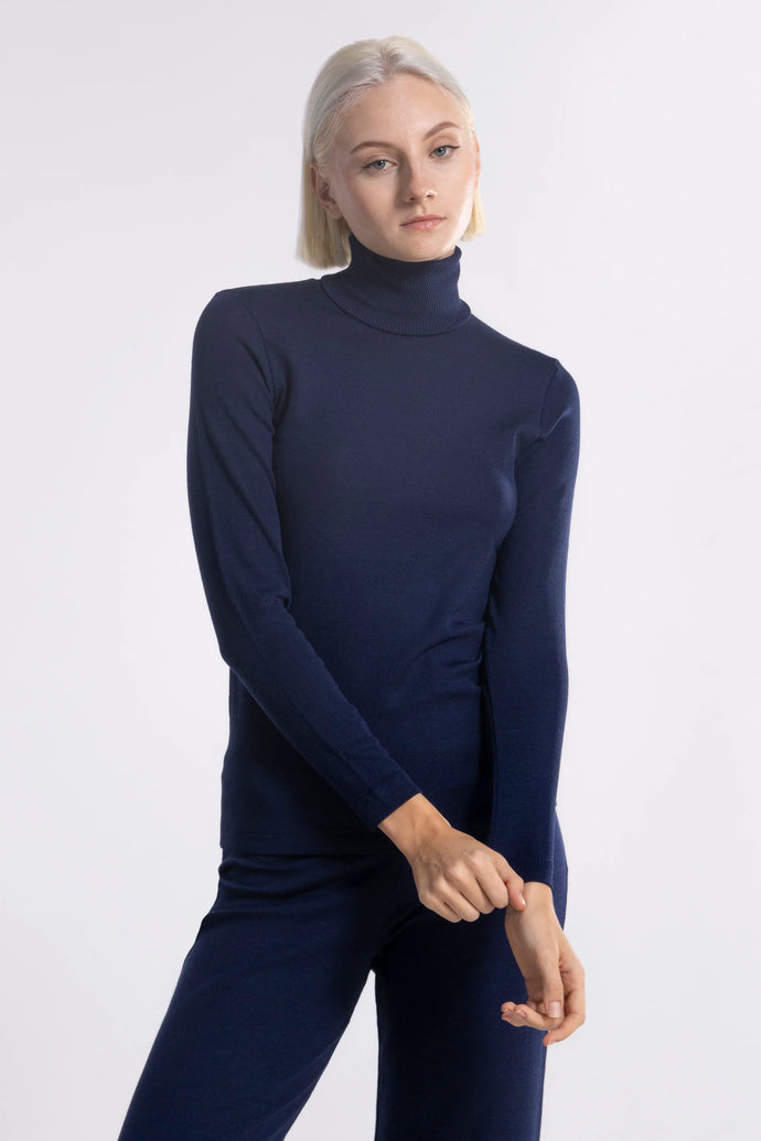 Oscalito Rollkragen-Pullover in Merinowolle und Seide in Blau