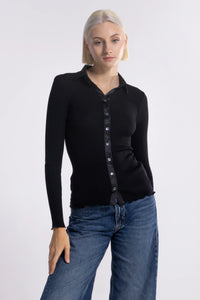 Oscalito Langarm Shirt mit Satin-Details in Schwarz