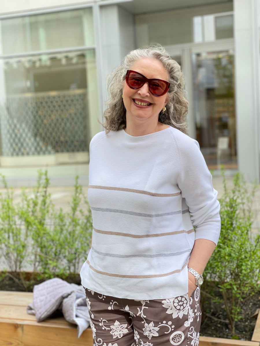 Hubert Gasser Pullover in Weiß mit Streifen OLEANA NORDIC FASHION