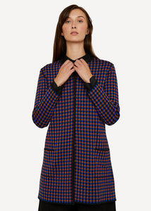 Oleana Gingham graph Long Cardigan in der Farbe Cherry Black