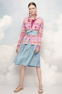 Oleana Flower and flounce Cardigan in Rosa